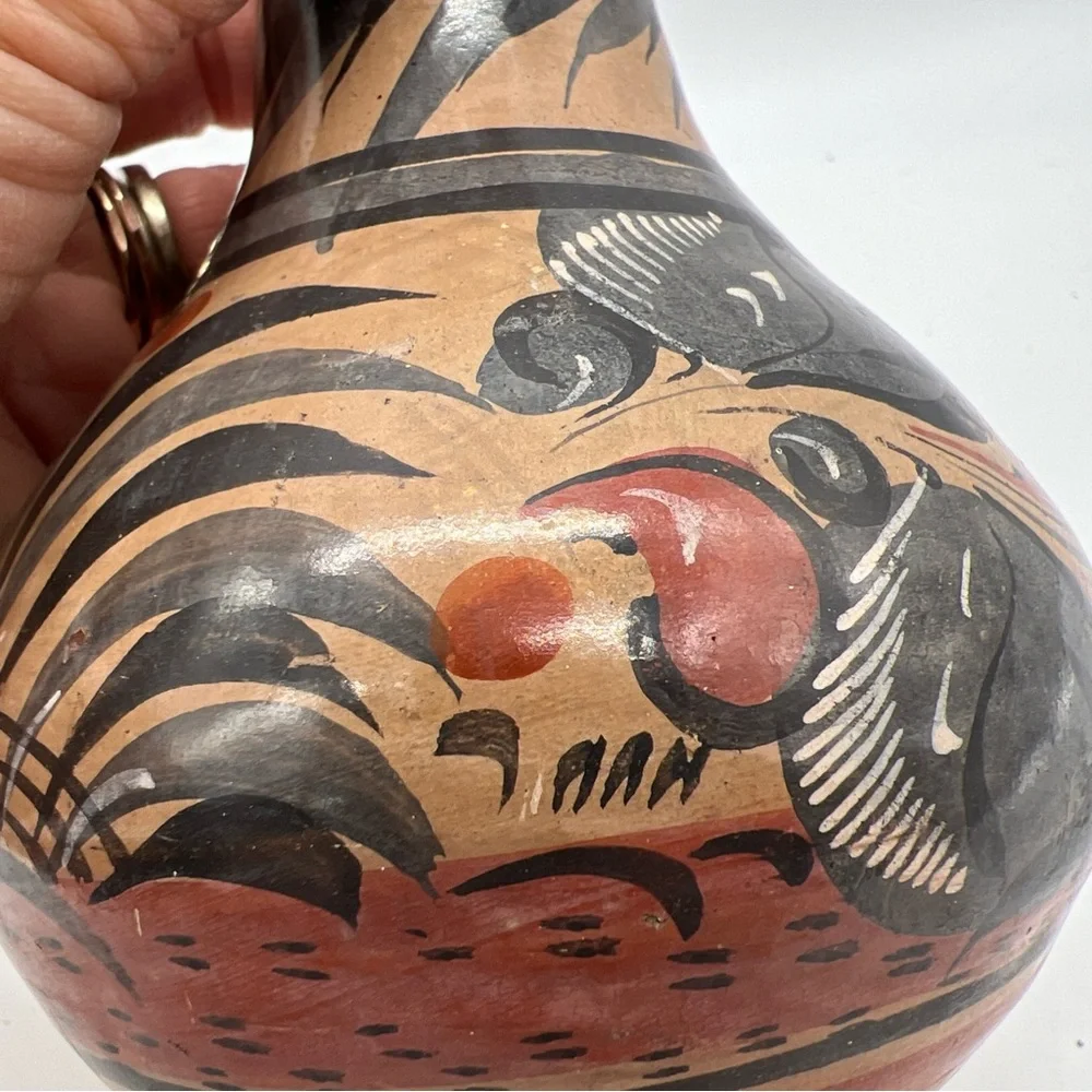 Mexican Made Tonala Vase Foral Coral Gray Color Artisan Ethnic Handmade Painted